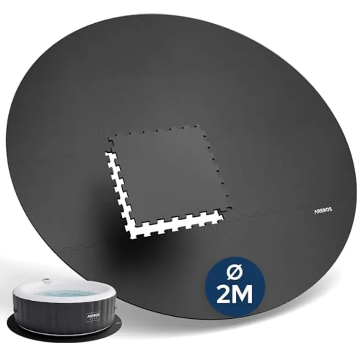 Arebos Whirlpool Bodenschutzmatte Ø 200 cm, runde EVA Puzzlematte, isolierend, rutschhemmend, wasserabweisend, Schwarz