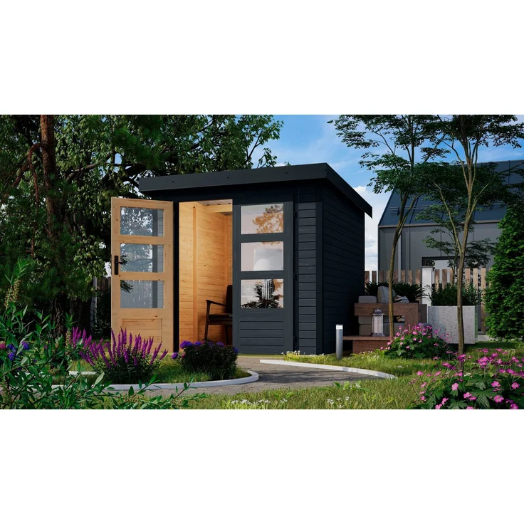 Karibu Gartenhaus "Jupiter C", Metall-Holzgartenhaus mit 19 mm Wandstärke, BxT: 228,5x235 cm, anthrazit/anthrazit