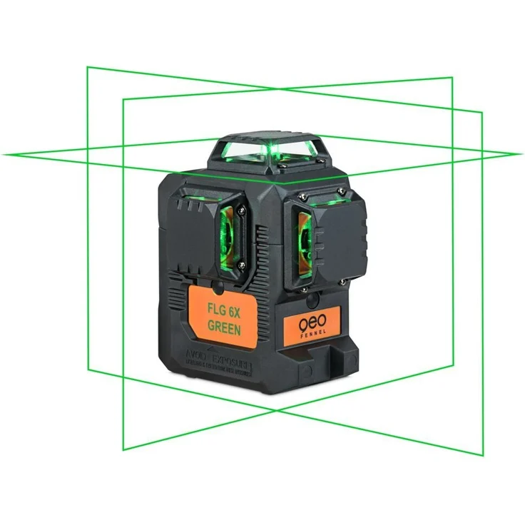 geo-FENNEL Multi-Linienlaser FLG 6X-GREEN MAXI SET, 3 x 360° grüne Laserlinien, inkl. Akku, Ladegerät, Kurbelstativ und höhenverstellbarer Wandhalterung