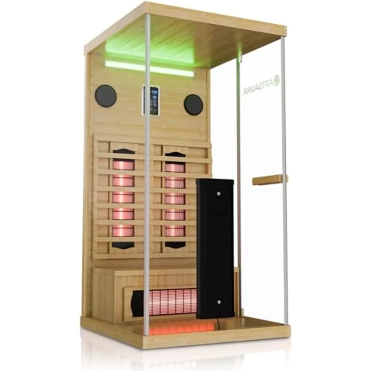 Artsauna Infrarotkabine Göteborg, Vollspektrumstrahler 1450 W, natur, 90x190x90 cm, LED-Beleuchtung, Bluetooth und Radio – Bild 1