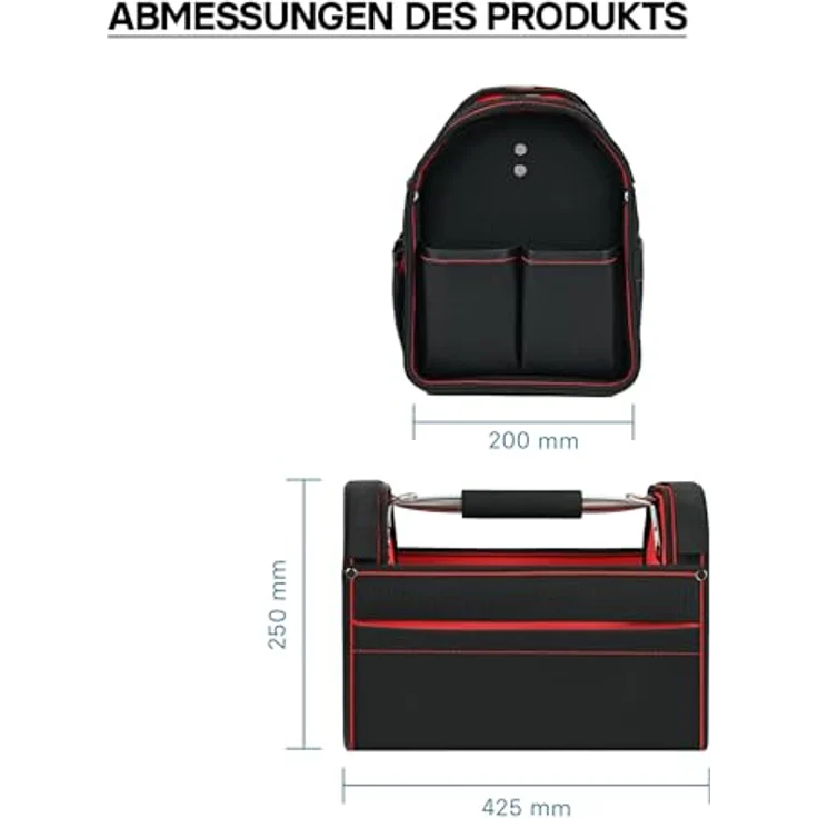 WILTEC Werkzeugtasche Größe XL mit verstellbarem Schultergurt und Tragegriff Innen, und Außenfächer – Bild 6