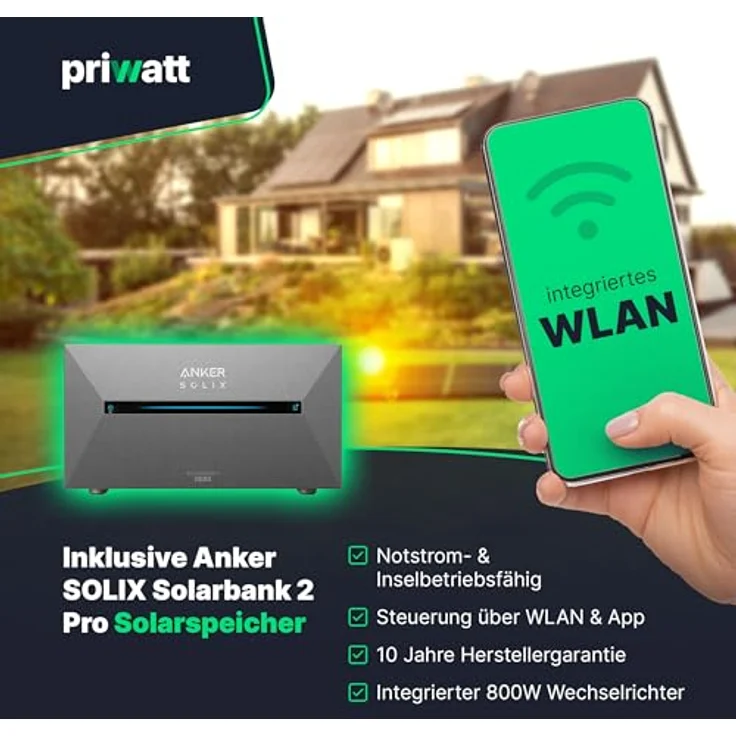 priwatt® Balkonkraftwerk Duo [890 Wp] ohne Halterung zur flexiblen Befestigung - Solaranlage Komplettset (2 bifaziale Solarmodule, TSUN Wechselrichter & Kabel-Zubehör) – Bild 5