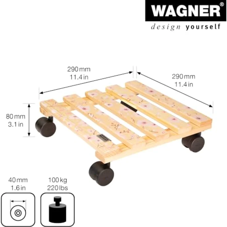 Wagner Multi Roller GH0646, Tragkraft 100 kg, 290 mm x 290 mm, Kirschblüte FSC® – Bild 2