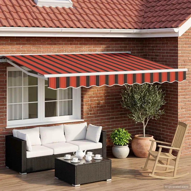 vidaXL Manueller Markisenrahmen mit LEDs, wetterfester Aluminiumrahmen, 3,5 x 2 m, in Orange, Schwarz und Weiß
