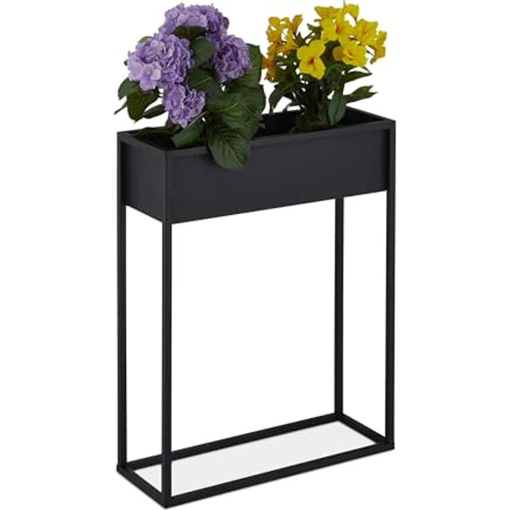 relaxdays Blumenständer Metall Blumenständer in Schwarz, modernes Design, vielseitig einsetzbar, robustes Eisen – Bild 2