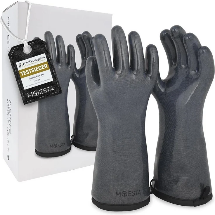 Moesta BBQ Grillhandschuhe HeatPro Hitzehandschuhe - Grillhandschuh Silikon, hitzebeständig, Maschinenwäsche, hygienisch, Softies Innenfutter - Anthrazit - Preisvergleich – Bild 1