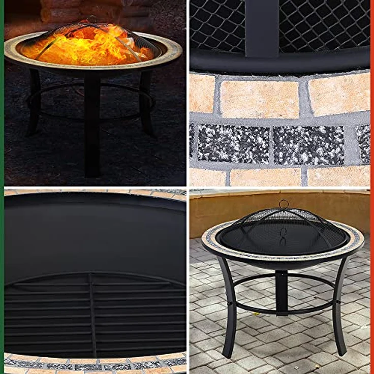 Deuba Feuerstelle Mosaik Fuego rund 76cm Feuerrost Funkenfluggitter Abdeckung Feuerschale Feuerkorb Steinoptik – Bild 7