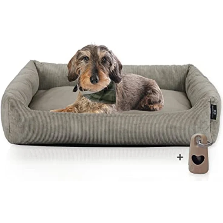 Rohrschneider Hundebett waschbar für kleine und mittelgroße Hunde mit Hundekissen Cord Taupe (ca. 70x50 cm) inkl. Gassibeutel – Bild 1