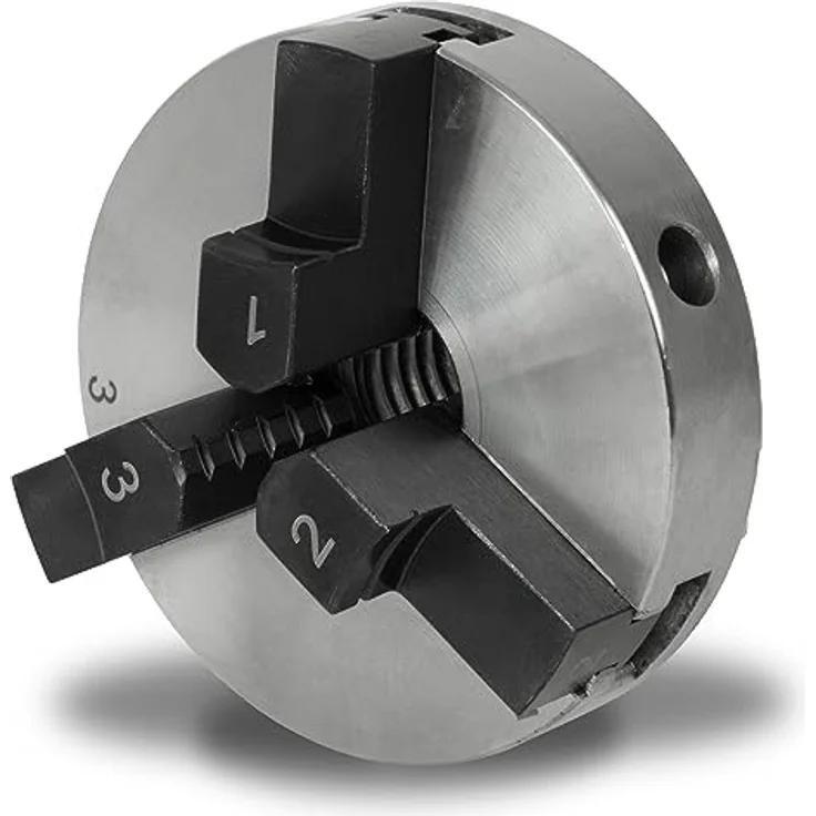 EBERTH Dreibackenfutter 80 mm, 3" Selbstzentrierend mit Anschluss-Gewinde 1"-8 TPI, inkl. Spannwerkzeug, Hochwertiges Drechselfutter für Holz, Metall und Kunststoff – Bild 1