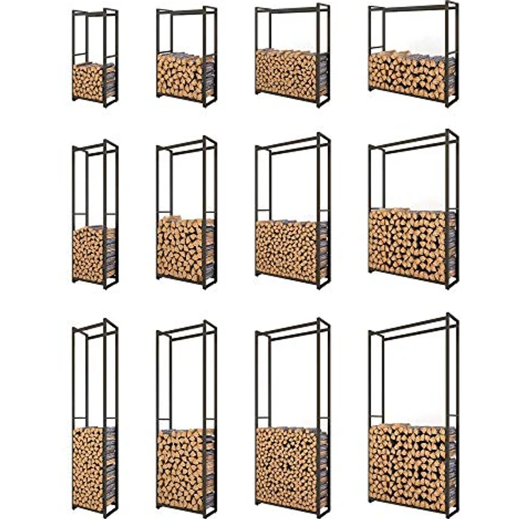 Montixx Kaminholzregal, Brennholz-u. Feuerholzständer, verstellbar, Metall schwarz, H200xB45xT25cm, Tragfähigkeit 50 kg – Bild 4