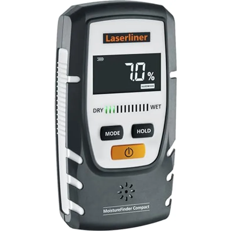 Laserliner MoistureFinder Compact, Feuchtigkeitsmessgerät mit 4 Materialkennlinien, LED-Nass-/Trocken-Indikator, akustischer Warnung, inkl. 9V Batterie