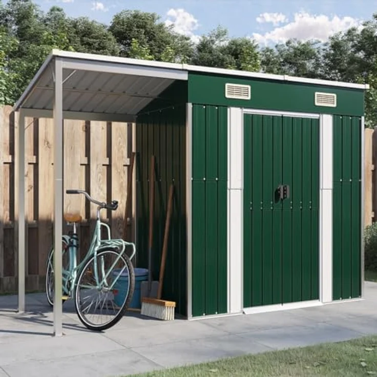 vidaXL Gartenhaus mit Schleppdach Grün 277x110,5x181 cm Stahl – Bild 2