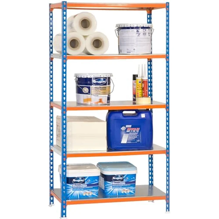 Simonrack Simonclick Plus Metallregal, 200 x 100 x 40 cm, 5 Böden, Traglast 180 kg pro Boden, Stecksystem, blau/orange – Bild 6