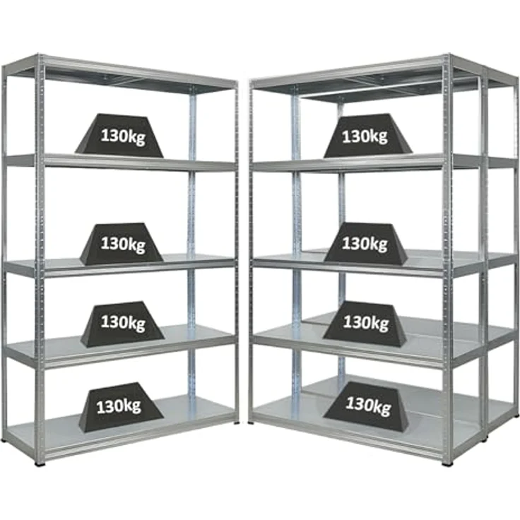 Proregal Metallregal Mega Deal Steel Eagle, 5 Böden, Traglast 130 kg pro Boden, Verzinkt, H x B x T: 180 x 120 x 40 cm – Bild 1