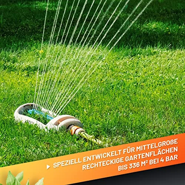 GRÜNTEK Oszillationssprenger Primavera bis 336 m2 / 3617 ft2, Sprengbreite bis 21 m x 15 m, bruchfester Rasensprenger, kompakter Einstellbarer Sprinkler in grün – Bild 3