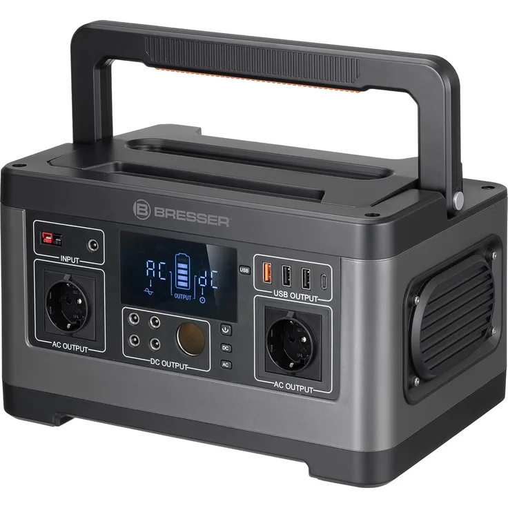 Bresser Mobile Powerstation 500 Watt Power Bank für Teleskope oder andere elektronische Geräte mit 3x USB A, 1x USB C, 4 x 12 Volt DC und 2x 230 Volt Anschluss