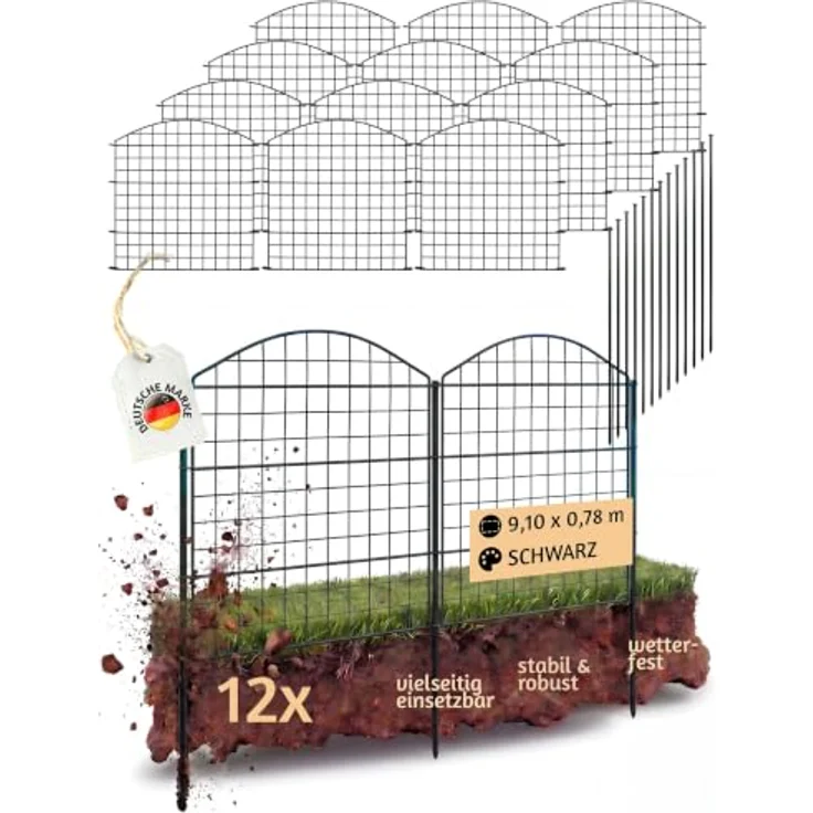 V2Aox Teichzaun Steckzaun für Garten, 12 Zaunelemente, 9,1 m Länge, PVC-ummantelter Stahldraht, 78 cm hoch – Bild 1