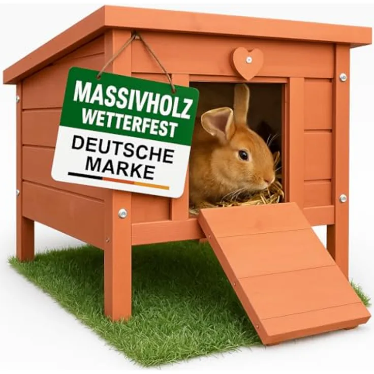 zooprinz großes Kleintierhaus mit klappbarem Dach – Wetterfestes Nagerhaus aus Vollholz, natürliche Farbe gestrichen, ideal für drinnen und draußen – Optimaler Rückzugsort für Kaninchen und Meerschweinchen
