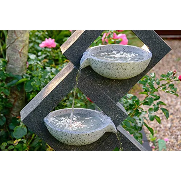 dobar Großer Design Gartenbrunnen mit Pumpe und LED´s, XL-Brunnen mit 4 Wasserschalen aus Kunststein, Grau, 41,5 x 20,5 x 100,5 cm – Bild 5