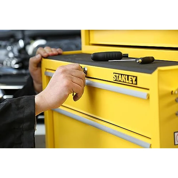 Stanley Werkstattwagen STMT1-75063, fahrbarer Metallwagen mit 4 Schubladen, schwarz/gelb, max. Tragfähigkeit 272 kg – Bild 4