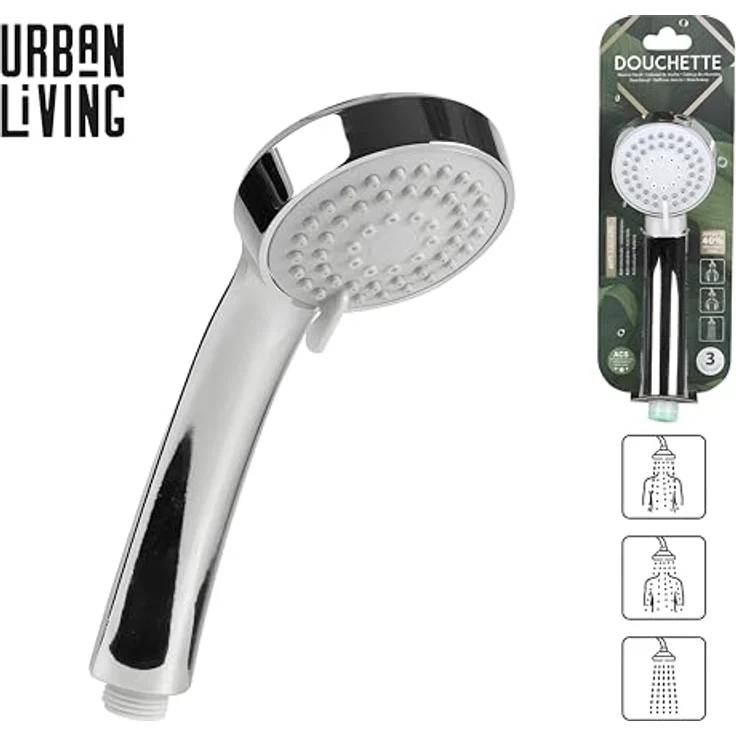Urban Living Kopfbrause Duschkopf, 3-Strahl Dusch-Kopf mit Anti-Kalk-Noppen, Silber – Bild 2