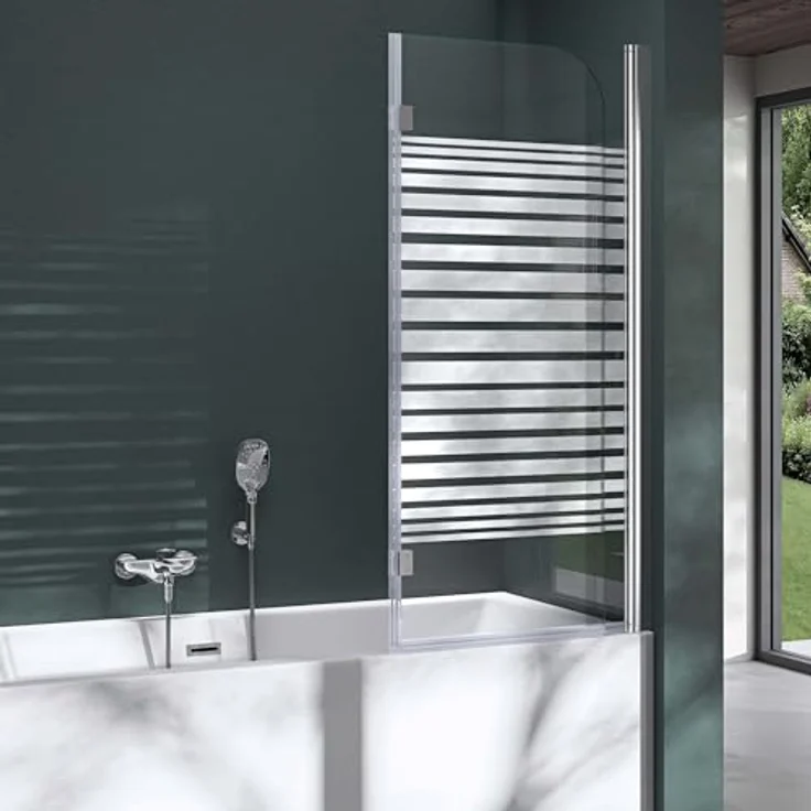 Mai & Mai Duschwand für Badewanne, faltbar 180°, aus 6mm ESG-Sicherheitsglas mit NANO-Beschichtung, teilsatiniert, 120x140cm – Bild 3