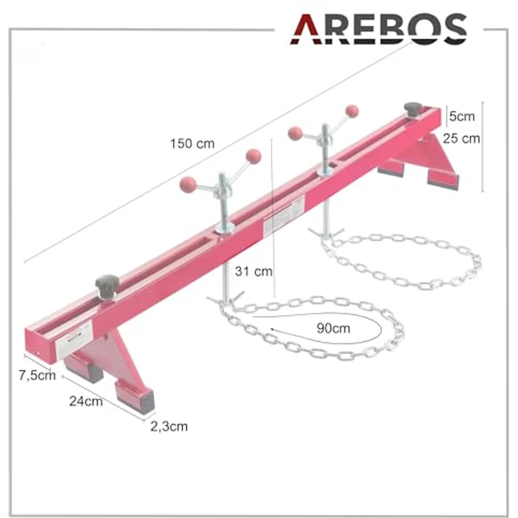 AREBOS Motorbrücke Kotflügeltraverse 500 kg Rot, Getriebehalter, Motorheber, Wagenheber – Bild 8