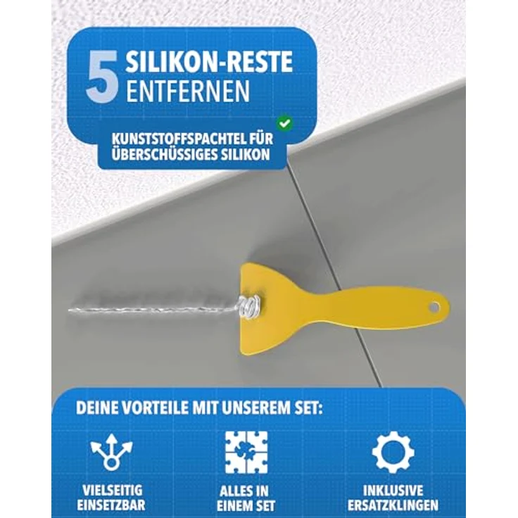 STONE REEF Silikonentferner Set Werkzeug zum silikonentfernen - Inkl. Fugenmesser, Fugenhai, Fugenkratzer - Silikonentferner Silikonfugenentferner - Edelstahlklingen, ergonomischer Griff, 23-teiliges Set - Blau – Bild 5