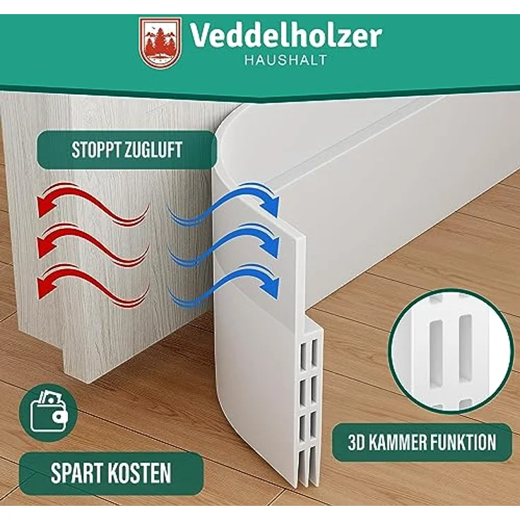 Veddelholzer 2 x 1 m zuschneidbar Türdichtung selbstklebend Zugluftstopper für Türen Tür Zugluftstopper Türdichtung unten weiß & braun perfekter Schallschutz Tür sowie Insekten & Geruchsschutz – Bild 4