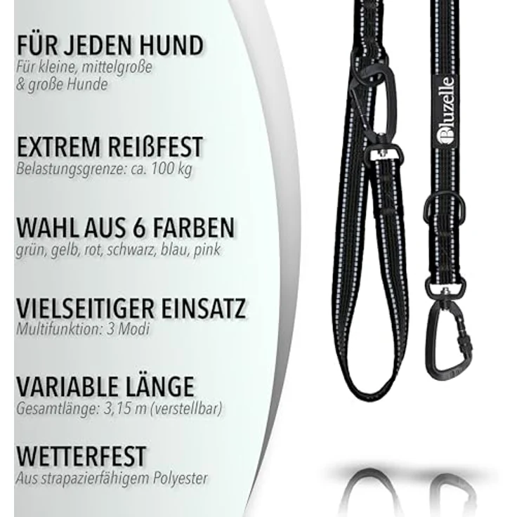 Bluzelle Hundeleine (XL, Hund, Spazieren), Halsband + Leine, reflektierende Nähte, rutschfester Griff – Bild 6