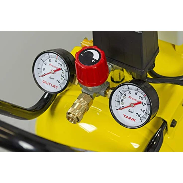 Stanley Kompressor 230V SXCMS1350HE - Luftkompressor 8Bar - 50L - 52dB - Geräuscharme Luftpumpe - Ölfrei - 150L/Min - mit Handgriff und Rädern - Gelb – Bild 6