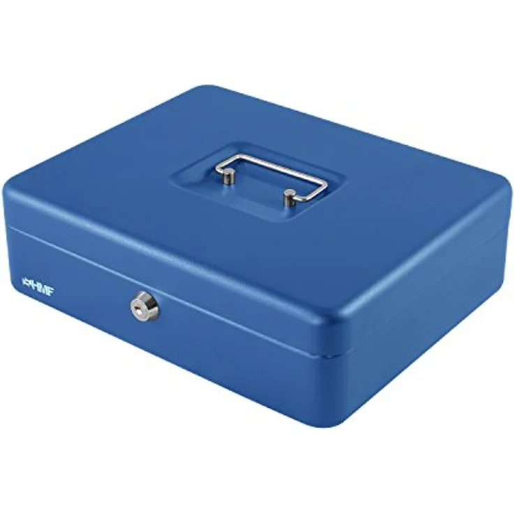 HMF 10019-05 Geldkassette Scheinfächer Münzfächer | 30,0 x 24,0 x 9,0 cm | Blau, Abschließbar mit Zylinderschloss, Kratzfeste Oberfläche – Bild 4