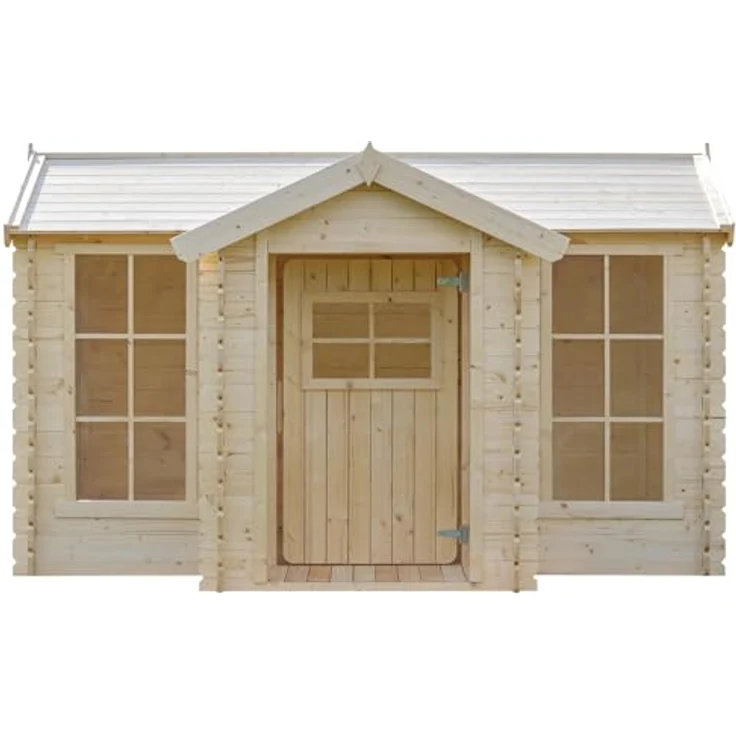 TIMBELA Kinderspielhaus aus Holz - Spielhaus im Freien für Kinder - 241x178x151 cm/2.63m2 Gartenspielhaus mit Veranda - Garten-Sommerhaus für Kinder M520, helle natürliche Holzfarbe – Bild 2