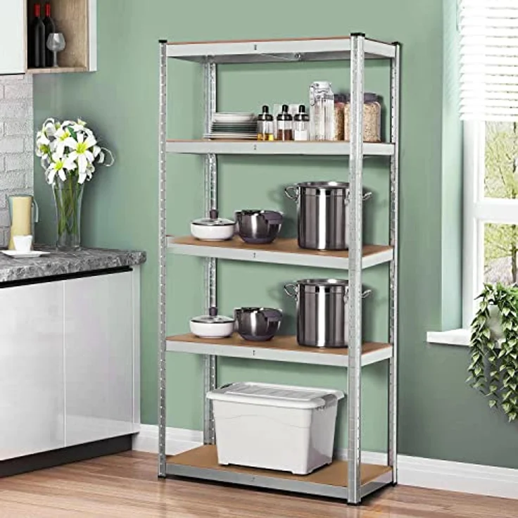Greenblue Kellerregal, Lagerregal aus verzinktem Stahl, 5 Fachböden mit 175 kg Tragkraft, flexibel montierbar, grau – Bild 2