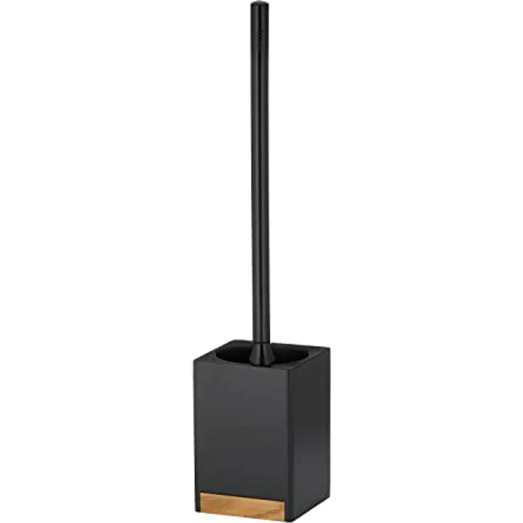 kela 23690 WC-Garnitur, 2-TLG., WC-Bürste und Behälter, Polyresin/Eichenoptik, Schwarz matt, Cube