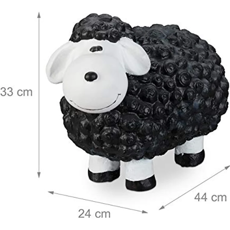 Relaxdays XXL Gartenfigur Schaf, handbemalt, wetterfest, Keramik, 44 cm, schwarz – Bild 4