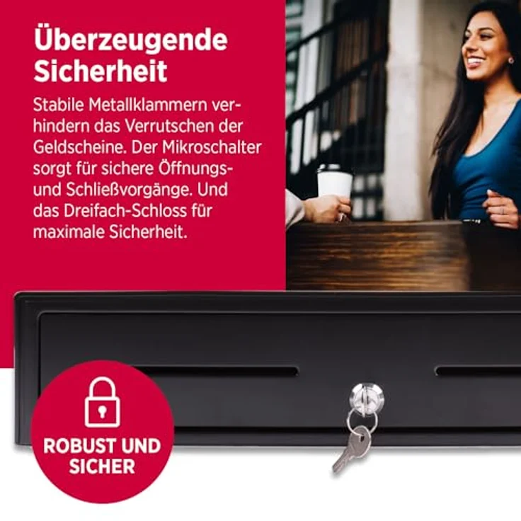 OLYMPIA OFFICE Geldkassette XLD 460A, Metall Kassenschublade mit 8 Münzfächern, 4 Scheinfächern, schwarze Geldlade mit Schloss und Mikroschalter – Bild 5
