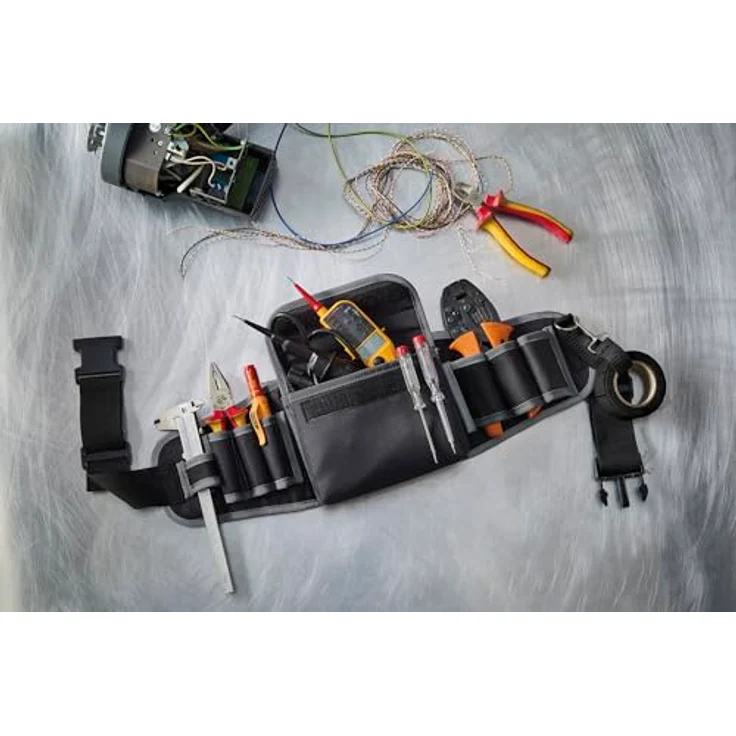 VELOFLEX 6901080 - Tool Bag M, 27,5 x 25 x 4 cm, Multifunktionstasche, Werkzeugtasche, Gürteltasche, schwarz-grau, strapazierfähiges Polyester, sieben Werkzeugtaschen, große Tasche mit Klettverschluss, ergonomisches Design – Bild 5