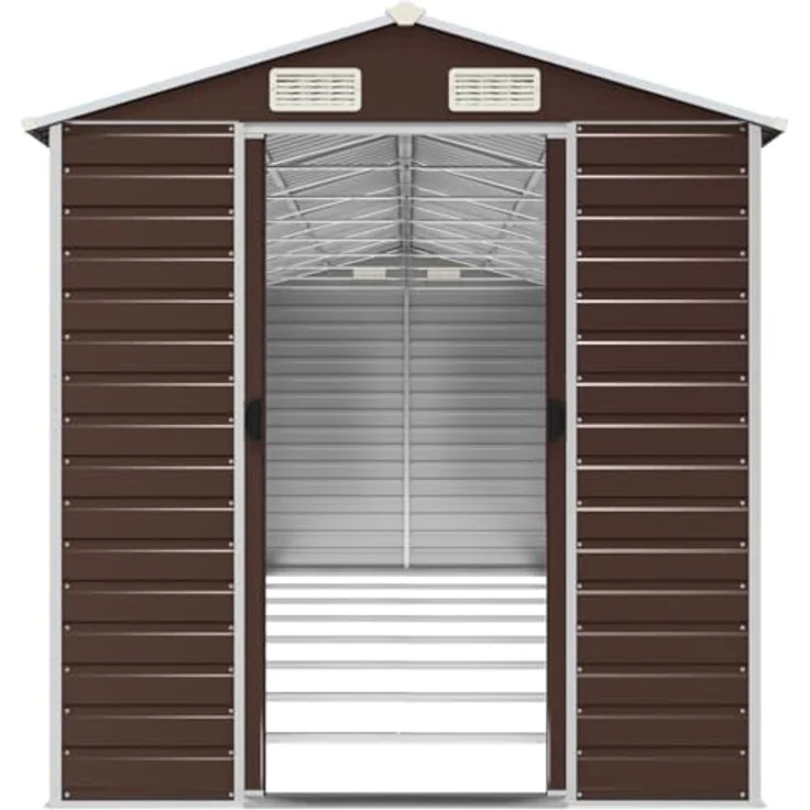 vidaXL Gerätehaus, Gartenhaus mit Schrägdach Griffe, Gartenschuppen Schuppen mit Stauraum, Geräteschuppen Metallschuppen, Braun 191x725x198 cm Verzinkter Stahl – Bild 5