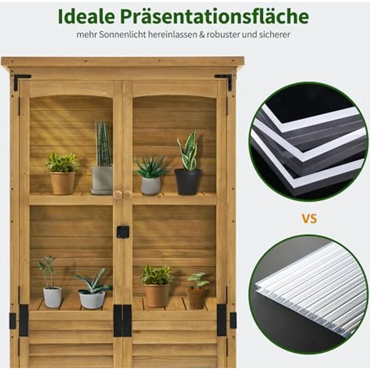 M MCombo Gartenschrank Holz 0120, Gerätehaus Wetterfest Klein, für Außenbereich, 87×46×160 cm, Natur - Preisvergleich – Bild 4