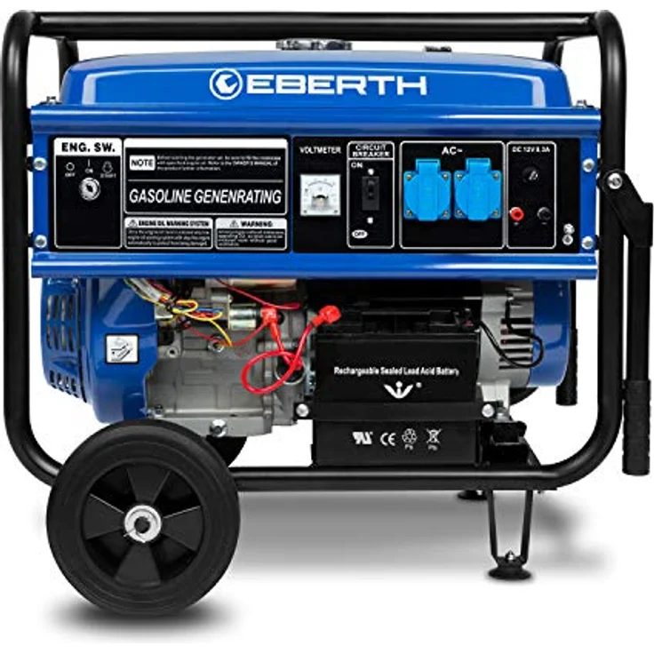 EBERTH GG1-ER5500E-1 Notstromaggregat, 5500 Watt Stromerzeuger mit 13 PS 4-Takt Benzinmotor, E-Start, Fahrwerk, 2x 230V und 1x 12V, AVR, 25L Tank – Bild 3