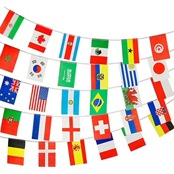 PHENO FLAGS Flagge Flaggenkette 10 Meter Girlande Fahnenkette Wimpelkette Deko, stabile Schnur, bunt – Bild 2