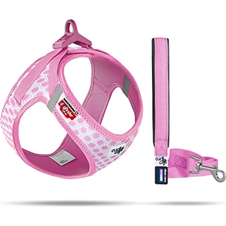 Vest Harness curli Clasp Air-Mesh Pink-Circles 3XS & Leash M