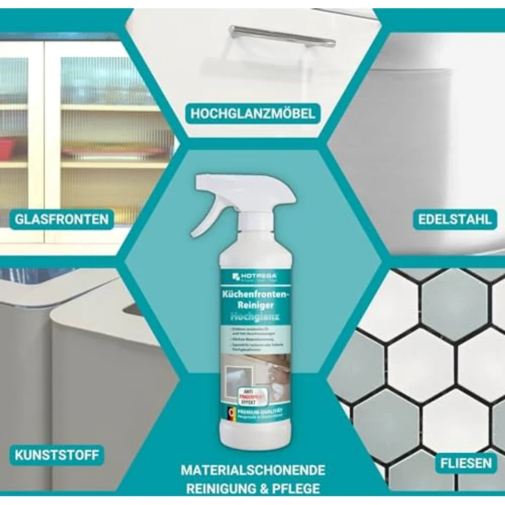 HOTREGA® Küchenfronten Reiniger, Hochglanz Küchenreinigung mit Anti-Fingerprint Effekt, 500ml – Bild 5