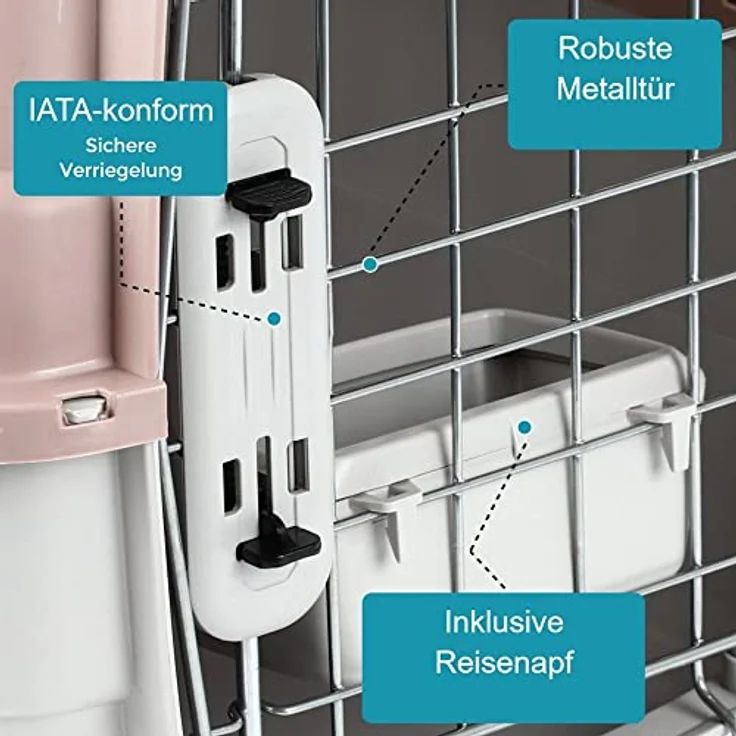 GarPet Hunde-Transportbox Transportbox IATA Flugbox Flugzeug Transport Box Hunde Katzen Gr. S, Grau/Altrosa kombiniert – Bild 2