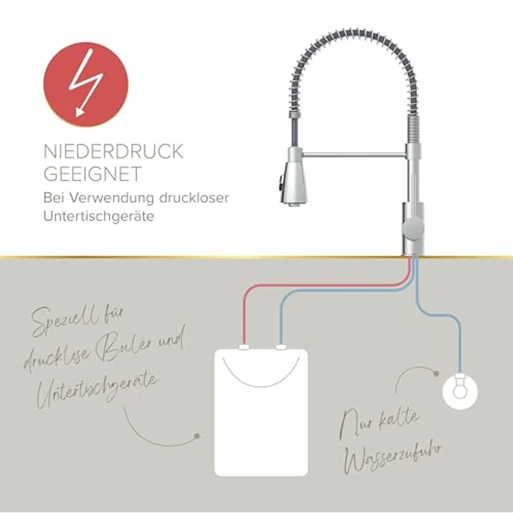 Lenz Küchenarmatur KALANI², Nickelfrei, Niederdruck mit flexibler Pendelbrause und 2 Strahlarten – Bild 6