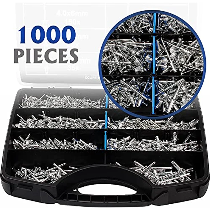 CCLIFE 1000tlg Nieten Alu Blindnieten Sortiment Popnieten Stahlniete 2,4-3,2-4-4,8mm – Bild 5