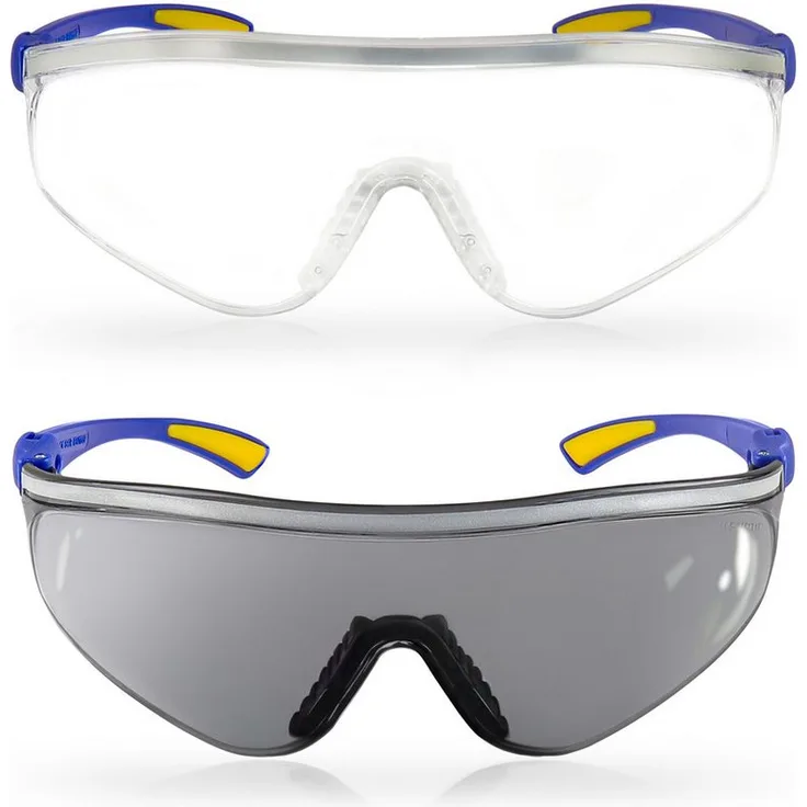 S&R Arbeitsschutzbrille transparente und getönte Sicherheits-Gläser, stoßfest, UV400 Schutz, (2St., 2 tlg. mit einem Reinigungstuch und einer robusten Tasche), verstellbare Bügel, EN 166, Sicherheitsbrillen, Komfort-Line