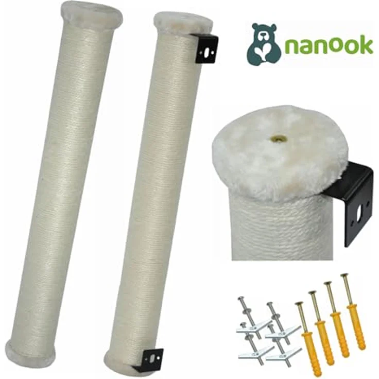 Nanook Katzen Kratzstamm Sisalstamm Kletterwand zur Wandmontage - 80 cm, stabiler Sisalstamm mit Plüsch Endkappen, unauffälliges Design – Bild 2