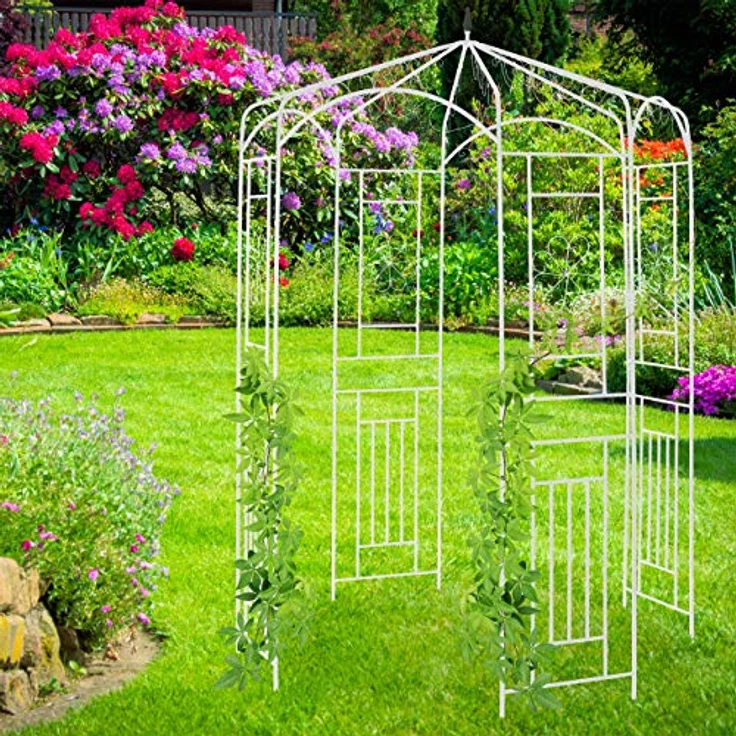 Relaxdays Rosenpavillon Metall, Rankhilfe für Kletterpflanzen, Garten, dekorativer Rankpavillon, HBT 250x160x160cm, weiß – Bild 2